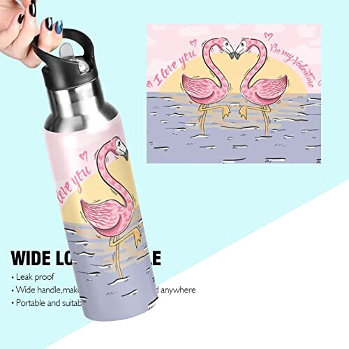 Gourde Flamant rose inox isotherme double paroi paille 600 ml variant 2 