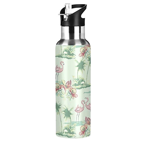 Gourde Flamant rose inox isotherme double paroi paille 600 ml