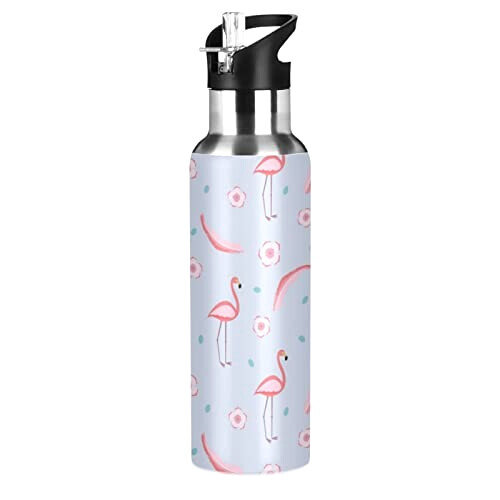 Gourde Flamant rose inox isotherme double paroi paille 600 ml