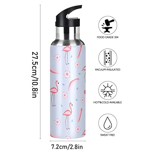 Gourde Flamant rose inox isotherme double paroi paille 600 ml variant 0 