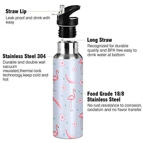 Gourde Flamant rose inox isotherme double paroi paille 600 ml variant 1 