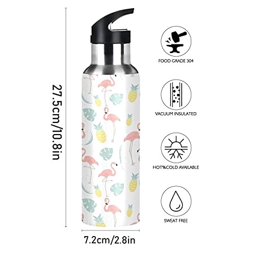 Gourde Flamant rose art mode sport inox sans bpa isotherme double paroi paille 600 ml variant 0 