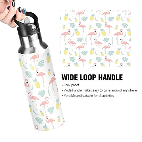 Gourde Flamant rose art mode sport inox sans bpa isotherme double paroi paille 600 ml variant 2 