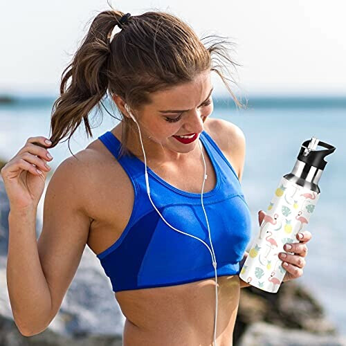 Gourde Flamant rose art mode sport inox sans bpa isotherme double paroi paille 600 ml variant 4 