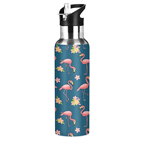 Gourde Flamant rose art mode sport inox sans bpa isotherme double paroi paille 600 ml