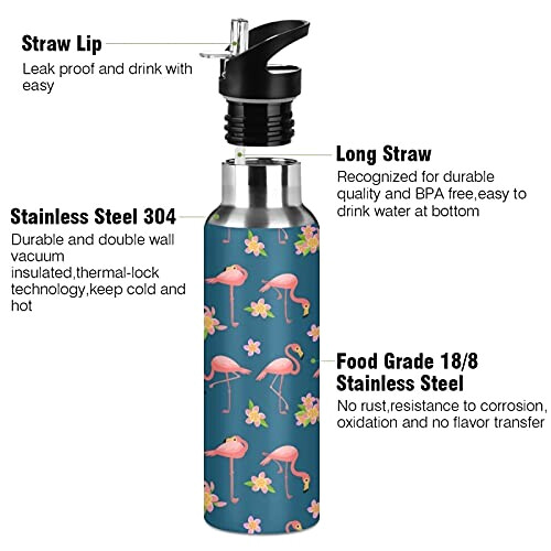 Gourde Flamant rose art mode sport inox sans bpa isotherme double paroi paille 600 ml variant 1 