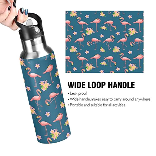 Gourde Flamant rose art mode sport inox sans bpa isotherme double paroi paille 600 ml variant 2 