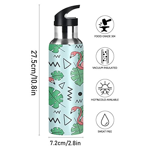 Gourde Flamant rose art mode sport inox sans bpa isotherme double paroi paille 600 ml variant 0 
