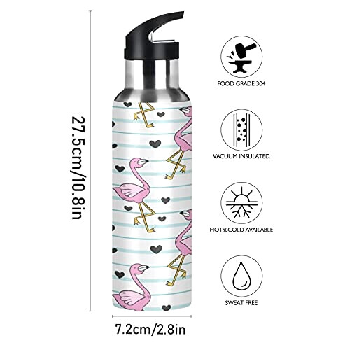 Gourde Flamant rose art mode sport inox sans bpa isotherme double paroi paille 600 ml variant 0 