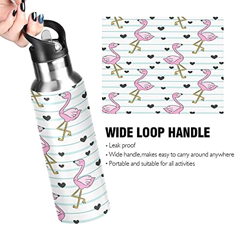 Gourde Flamant rose art mode sport inox sans bpa isotherme double paroi paille 600 ml variant 2 