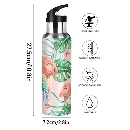 Gourde Flamant rose art mode sport inox sans bpa isotherme double paroi paille 600 ml variant 0 
