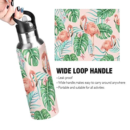 Gourde Flamant rose art mode sport inox sans bpa isotherme double paroi paille 600 ml variant 2 