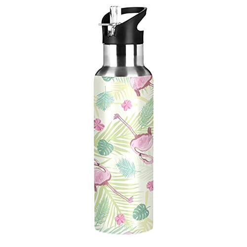 Gourde Flamant rose art mode sport inox sans bpa isotherme double paroi paille 600 ml