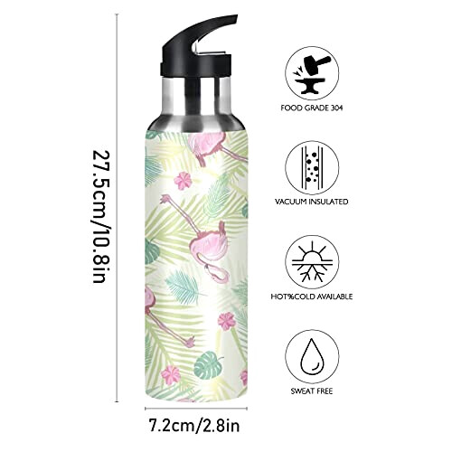 Gourde Flamant rose art mode sport inox sans bpa isotherme double paroi paille 600 ml variant 0 
