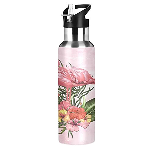 Gourde Flamant rose art mode sport inox sans bpa isotherme double paroi paille 600 ml