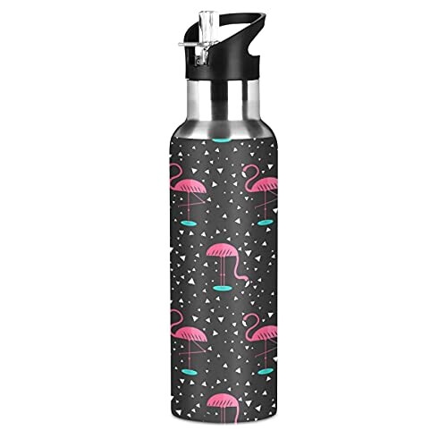 Gourde Flamant rose art mode sport inox sans bpa isotherme double paroi paille 600 ml
