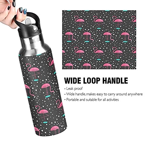 Gourde Flamant rose art mode sport inox sans bpa isotherme double paroi paille 600 ml variant 2 