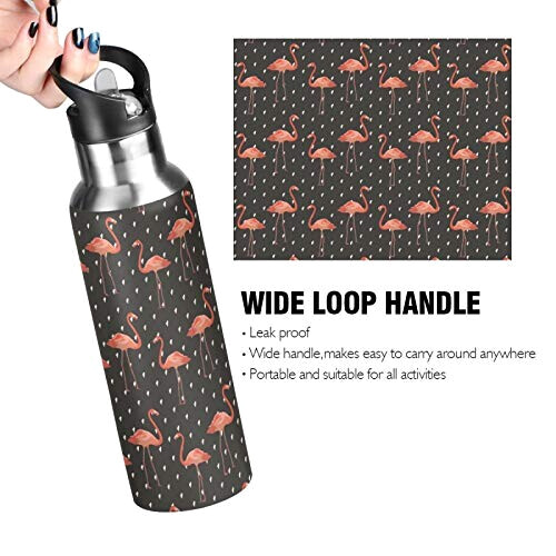 Gourde Flamant rose art mode sport inox sans bpa isotherme double paroi paille 600 ml variant 2 