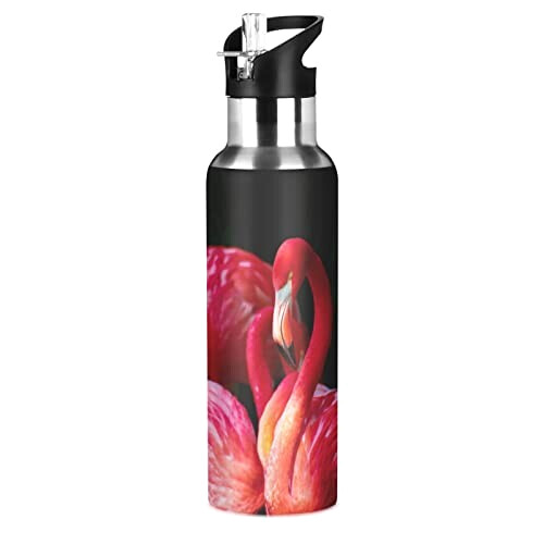 Gourde Flamant rose art mode sport inox sans bpa isotherme double paroi paille 600 ml