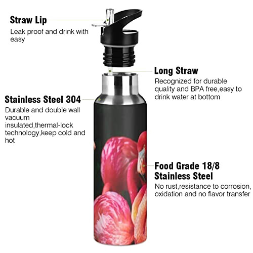 Gourde Flamant rose art mode sport inox sans bpa isotherme double paroi paille 600 ml variant 1 