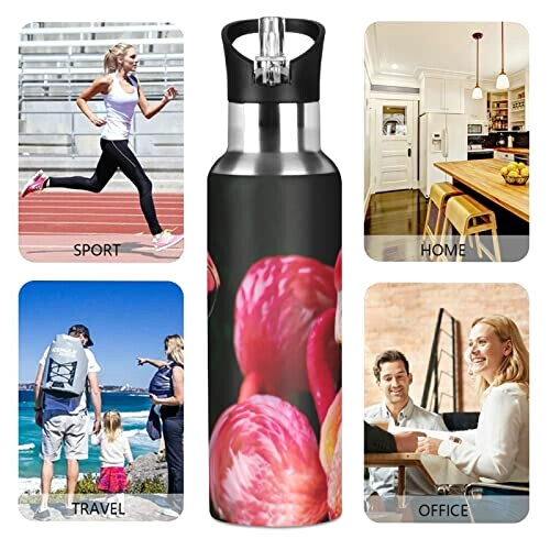 Gourde Flamant rose art mode sport inox sans bpa isotherme double paroi paille 600 ml variant 3 
