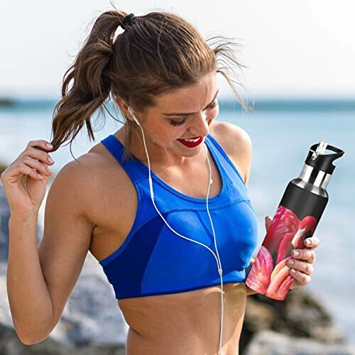 Gourde Flamant rose art mode sport inox sans bpa isotherme double paroi paille 600 ml variant 4 
