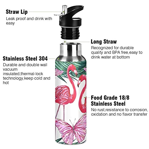 Gourde Flamant rose multicolore inox sans bpa isotherme pliable paille 600 ml variant 2 