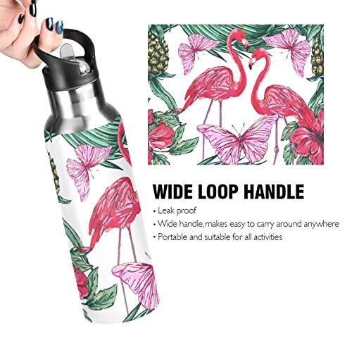 Gourde Flamant rose multicolore inox sans bpa isotherme pliable paille 600 ml variant 3 