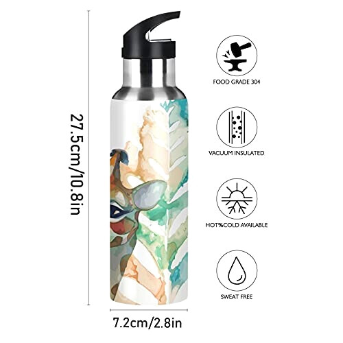 Gourde Girafe art mode sport inox sans bpa isotherme double paroi paille 600 ml variant 0 