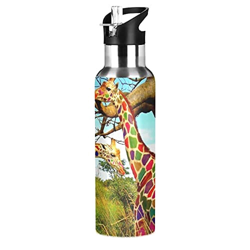 Gourde Girafe art mode sport inox sans bpa isotherme double paroi paille 600 ml