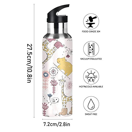 Gourde Girafe art mode sport inox sans bpa isotherme double paroi paille 600 ml variant 0 