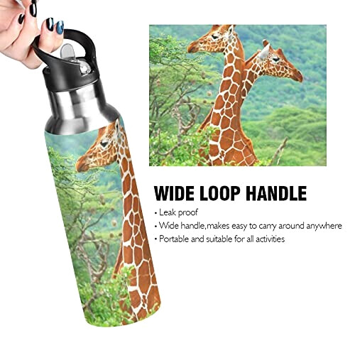 Gourde Girafe art mode sport inox sans bpa isotherme double paroi paille 600 ml variant 2 