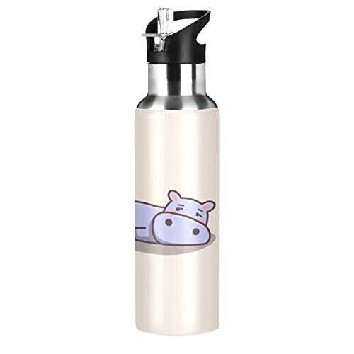 Gourde Hippopotame art mode sport inox sans bpa isotherme double paroi paille 600 ml