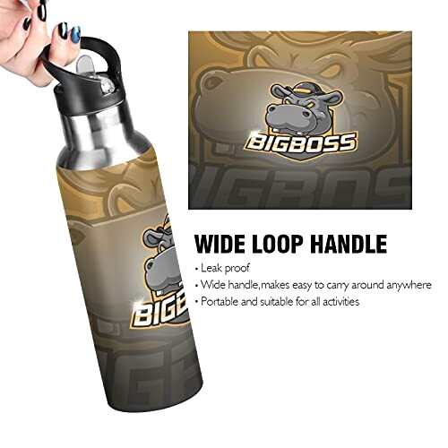 Gourde Hippopotame art mode sport inox sans bpa isotherme double paroi paille 600 ml variant 2 