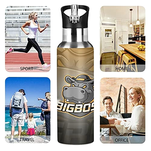 Gourde Hippopotame art mode sport inox sans bpa isotherme double paroi paille 600 ml variant 3 