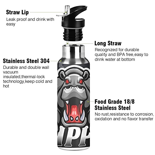 Gourde Hippopotame inox isotherme double paroi paille 600 ml variant 1 