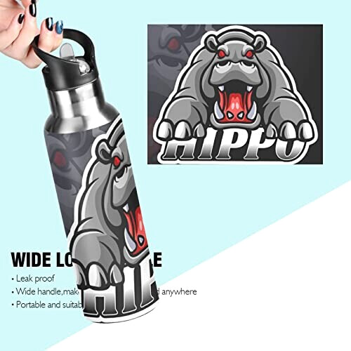 Gourde Hippopotame inox isotherme double paroi paille 600 ml variant 2 