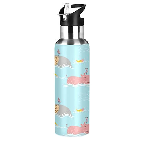 Gourde Hippopotame mode mignonne inox sans bpa isotherme double paroi paille 600 ml