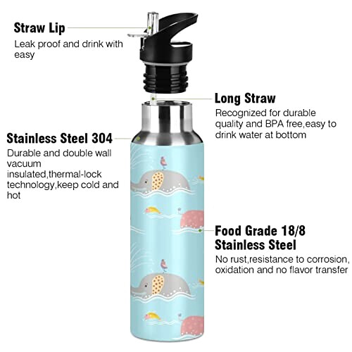 Gourde Hippopotame mode mignonne inox sans bpa isotherme double paroi paille 600 ml variant 1 