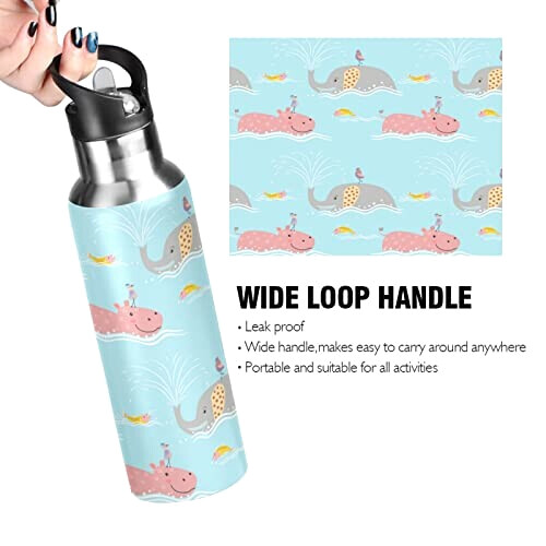 Gourde Hippopotame mode mignonne inox sans bpa isotherme double paroi paille 600 ml variant 2 