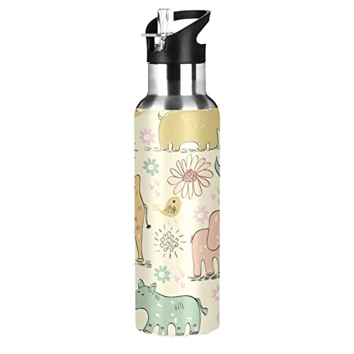 Gourde Hippopotame mode mignonne inox sans bpa isotherme double paroi paille 600 ml
