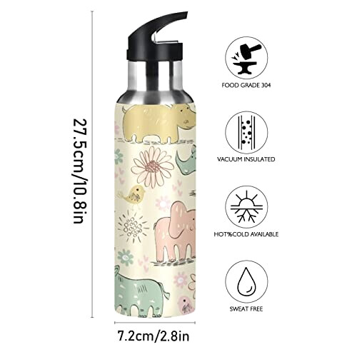 Gourde Hippopotame mode mignonne inox sans bpa isotherme double paroi paille 600 ml variant 0 