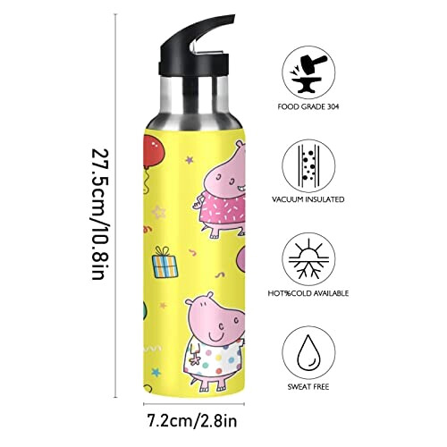 Gourde Hippopotame mode mignonne inox sans bpa isotherme double paroi paille 600 ml variant 0 