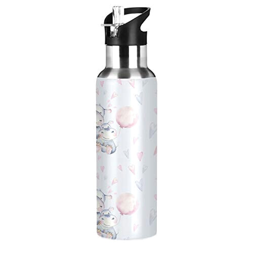 Gourde Hippopotame multicolore inox sans bpa isotherme double paroi paille 600 ml
