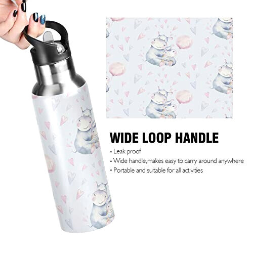 Gourde Hippopotame multicolore inox sans bpa isotherme double paroi paille 600 ml variant 2 