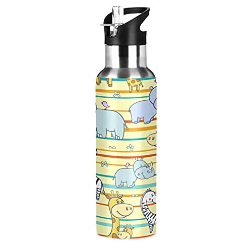 Gourde Hippopotame multicolore inox sans bpa isotherme double paroi paille 600 ml