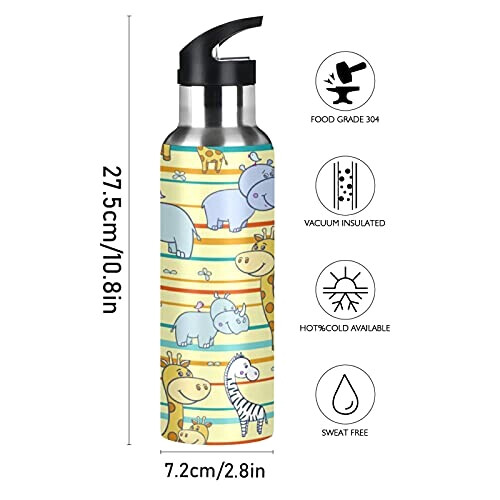 Gourde Hippopotame multicolore inox sans bpa isotherme double paroi paille 600 ml variant 0 