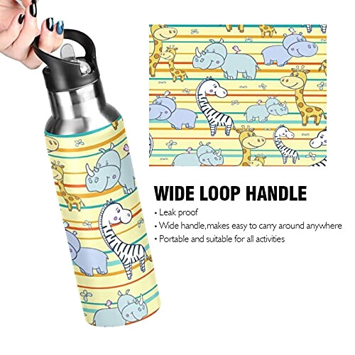 Gourde Hippopotame multicolore inox sans bpa isotherme double paroi paille 600 ml variant 2 