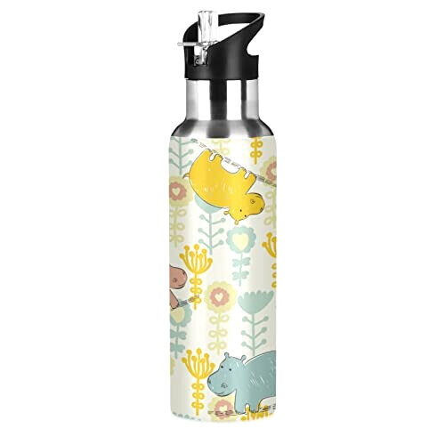 Gourde Hippopotame inox isotherme double paroi paille 600 ml