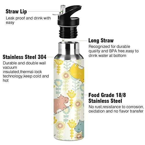 Gourde Hippopotame inox isotherme double paroi paille 600 ml variant 1 